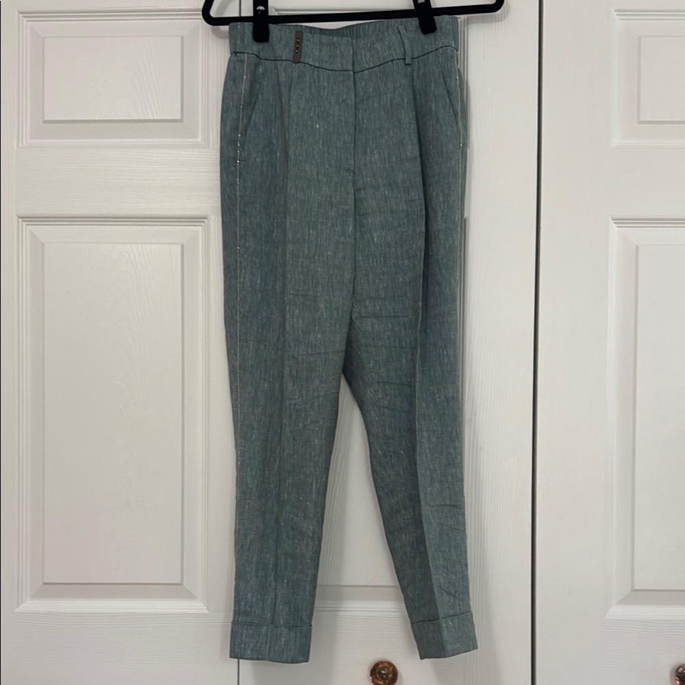 Peserico Olive Green Tapered Trousers High-Waisted Pleated